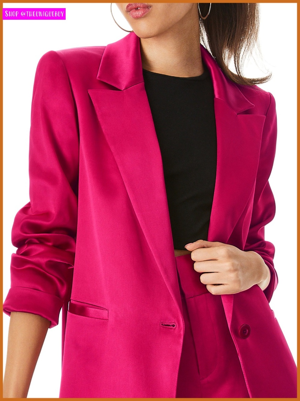 Alice + Olivia Denny Notch Collar Raspberry Pink Boyfriend Satin Blazer Jacket